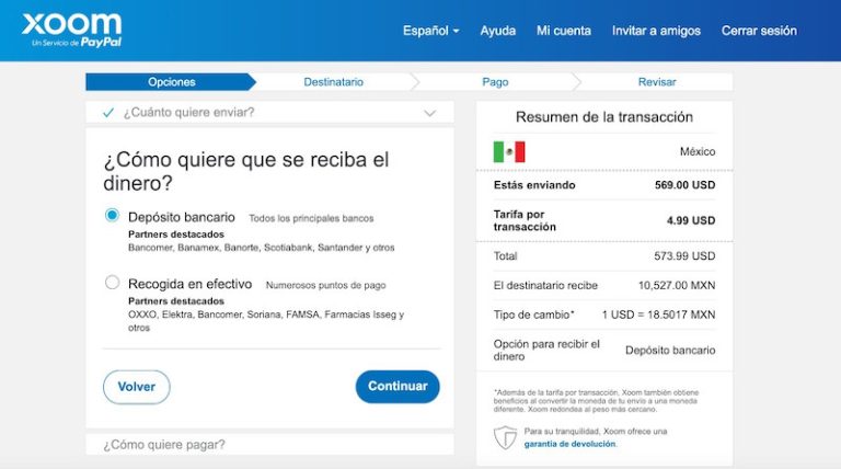 ¿Cuál es la forma de enviar dinero a México a través de Xoom?